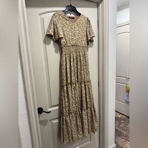 Mikarose Floral V-Neck Blouse in Olive and Cream small